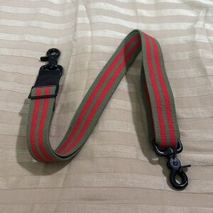 Lynn Tallerico Red and olive strips with black hardware CROSS BODY STRAP